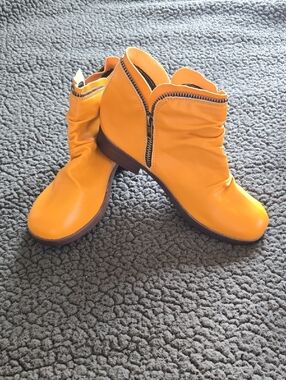 Yellow Zip-Accent Ankle Boots